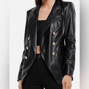 NEW EXPRESS FAUX LEATHER DOUBLE BREASTED NOVELTY BUTTON BLACK BLAZER JACKET XL